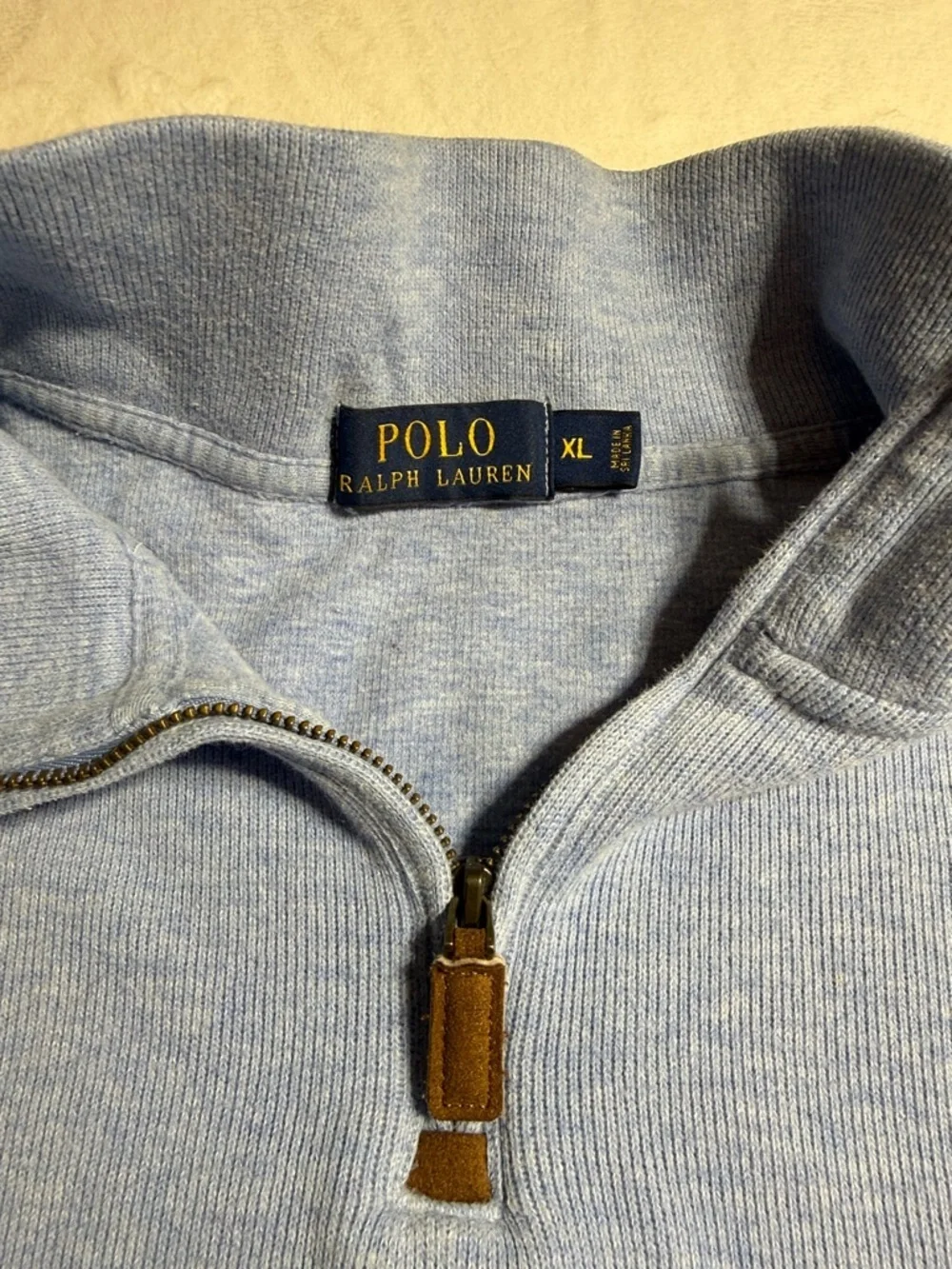 Ralph Lauren Light Blue Half-Zip Sweater with Yellow Logo Tag